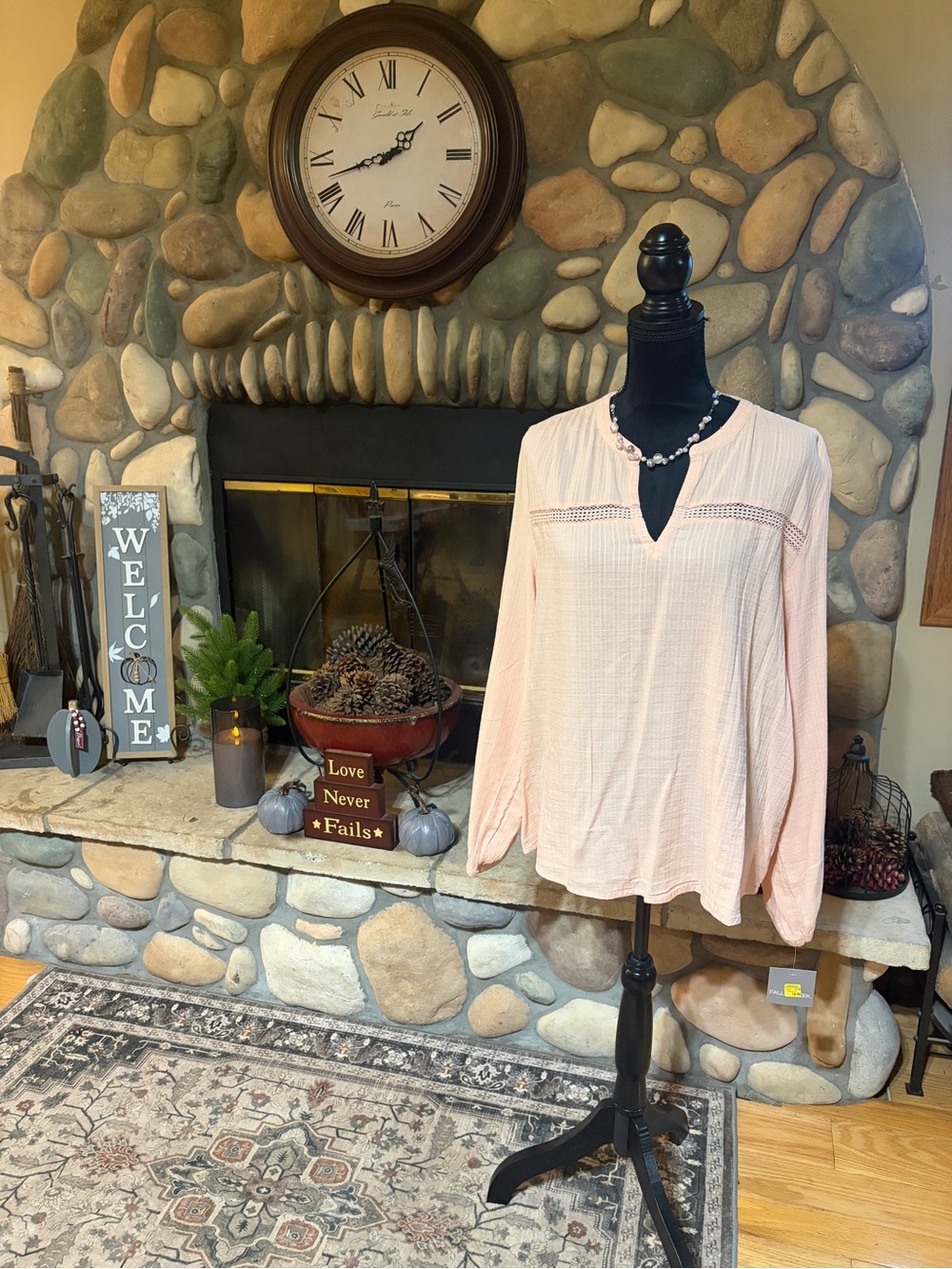 Falls Creek Pale Blush Long-Sleeve Split V Blouse